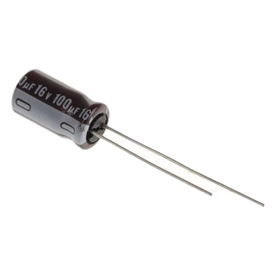 Capacitor Electrolítico de Aluminio, Radial de 100 µFd, 16 Vcc, 105 °C, 5.0 x 11 mm.