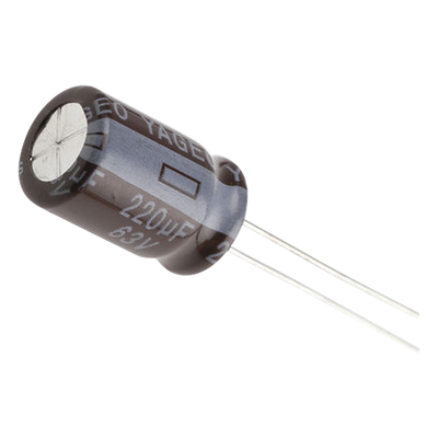 Capacitor Electrolítico de Aluminio, Radial de 220 µFd, 63 Vcc, 105 °C, 10 x 15 mm.
