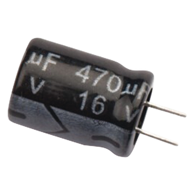 Capacitor Electrolítico de Aluminio, Radial de 470 µFd, 16 Vcc, 105 °C, 8.0 x 11 mm.