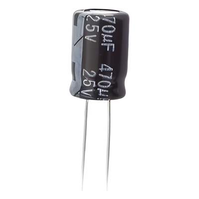 Capacitor Electrolítico de Aluminio, Radial de 470 µFd, 25 Vcc, 105 °C, 8 x 15 mm.