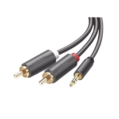 Cable Adaptador de 3.5mm Macho a 2 RCA Macho / 3 Metros (9.84 Pies) / Color Gris / Blindaje Múltiple / ABS / Alta Calidad