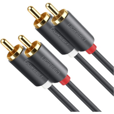 Cable de Audio 2 RCA Macho a 2 RCA Macho / 5 Metros (16.40 Pies) / Color Negro / Alta Calidad / Anillos de Goma para Asegurar un Agarre Firme al Instalar o Quitar el Cable