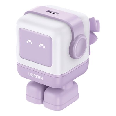 Cargador Mini GaNRobot 30W serie UNO | 1 USB-C de Carga Rápida | Tecnología GaN II | Multiprotocolo PD/QC/SCP/FCA | Carga Inteligente | Pantalla LED | Zapato Magnético Extraíble | Thermal Guard | Color Lila.