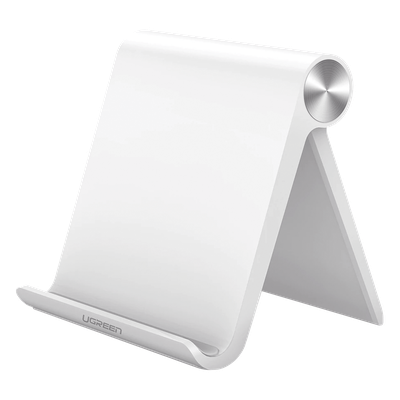 Soporte de Escritorio para Tablet /  Ajustable de 0° a 100° / Goma Antiarañazos / Antideslizante / Amplia Compatibilidad con dispositivos de 4» a 13» / Plegable / ABS / Color Blanco