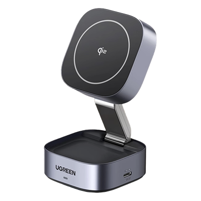 Cargador Inalámbrico 2 en 1 25W / Tecnología Magnética Qi 2 / 15W para Teléfono + 5W para Auriculares / Puerto USB-C 5W / Protecciones Múltiples / Cable USB-C Incluido