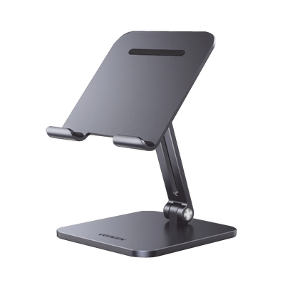 Soporte de Aluminio para IPad & Tablet | Plegable |Angulo Ajustable de 180° y 270° | Base Antideslizante | Protección de Silicona | Amplia Compatibilidad con dispositivos de 7.9» a 12.9» | Aluminio Solido | Color Gris