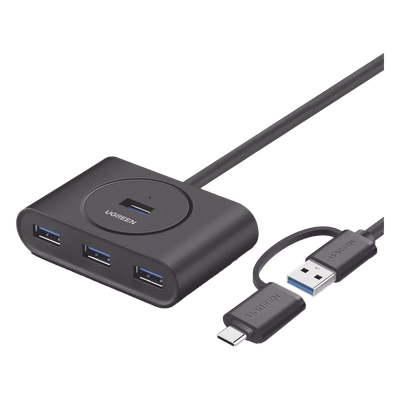 HUB USB-A y C 3.0 4 en 1 | Con Conector USB-C y USB-A | 4 Puertos USB-A 3.0 (5Gbps) | Cable de 25cm | Indicador Led | Ideal para Transferencia de Datos | Entrada Micro USB para alimentar equipos de mayor consumo.