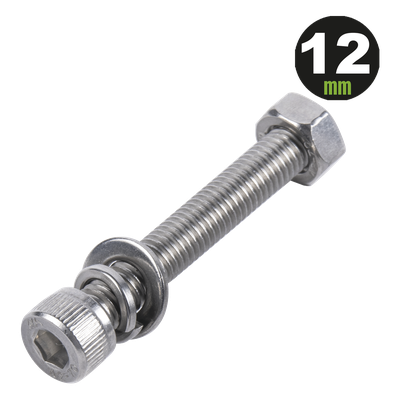 1 Tornillo Allen Milimétrico de Acero Inoxidable  M8-1.25 x 12/ Con 1 Tuerca, 1 Arandela de Presión y 1 Plana / Para Montajes de Módulos Foto Voltaicos .