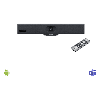 Barra de Videoconferencia A10 de Yealink para Salas Pequeñas con Android Integrado para Microsoft Teams y Modo BYOD – Incluye Control Remoto