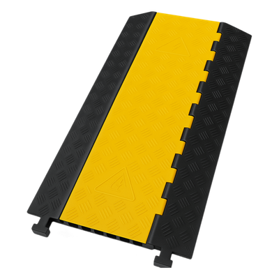 Protector de Cable de 3 Canales / Base de Goma y Tapa de Plástico / Tamaño del Canal 56x55MM / Capacidad de Carga 6.1 Toneladas / Longitud 90 cm / Ancho del Contorno 50 cm / Altura 7.5 cm / Color Amarillo-Negro / Material Hule