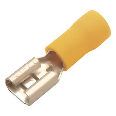 Terminal tipo hembra aislada 0.250 / 12 – 10 AWG / Amarillo / Para baterías con terminal F1 / Paquete de 25 piezas.
