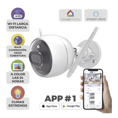 Bala IP 2 Megapíxel / Wi-Fi  / Doble Lente / COLORES EN OSCURIDAD / Deteccion de Personas o Vehículos  / Cruce de Línea / Intrusión a un área / Audio de dos vías / Luz Estroboscópica / Sirena / MicroSD