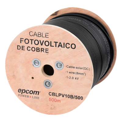 Carrete de 500 Metros / Cable Fotovoltaico Negro / 6mm² (10AWG) / Material COBRE / 2000 Vcc