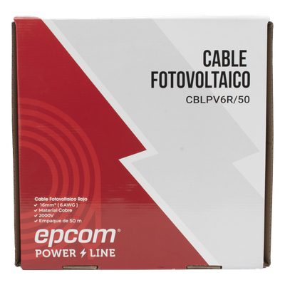 Cable Fotovoltaico Rojo  / 16 mm² ( 6 AWG) / Material COBRE / 2000V / Rollo de 50 m