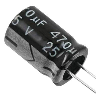 Capacitor Electrolítico de Aluminio, Radial de 470 µFd, 25 Vcc, 105 °C, 8  x 15 mm.
