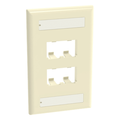 Placa de Pared Vertical Clásica, Salida Para 4 Puertos Mini-Com, Con Espacios Para Etiquetas, Color Marfil