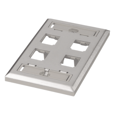 Placa de Pared Vertical, de Acero Inoxidable, Salida Para 4 Puertos Mini-Com, Con Espacios Para Etiquetas