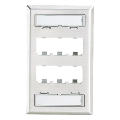 Placa de Pared Vertical, de Acero Inoxidable, Salida Para 6 Puertos Mini-Com, Con Espacios Para Etiquetas