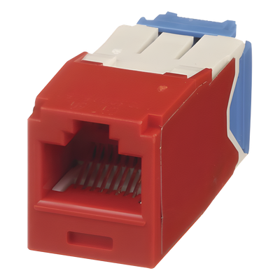 Conector Jack RJ45 Estilo TG, Mini-Com, Categoría 6A, de 8 Posiciones y 8 Cables, Color Rojo