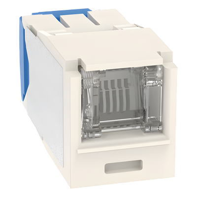 Conector Jack RJ45 Estilo TG con Ventana, Mini-Com, Categoría 6A, de 8 Posiciones y 8 Cables, Color Blanco
