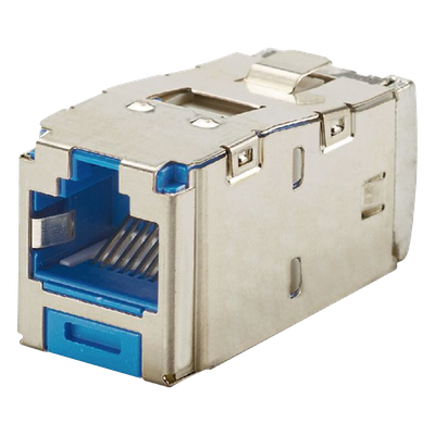 Conector Jack RJ45 Blindado, Estilo TG, Mini-Com, Categoría 6A, de 8 Posiciones y 8 Cables, Color Azul
