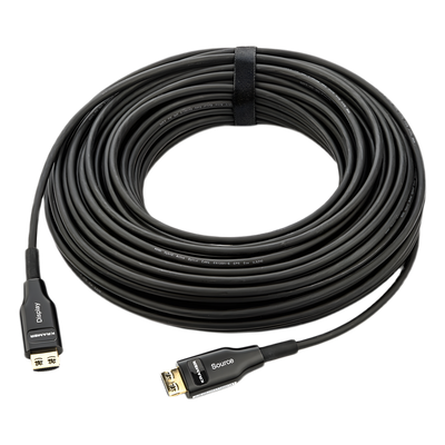 Cable Optico HDMI Híbrido | 4K@60Hz 18 Gbps | 30 m | Fibra OM3 + Cobre | LSHF | Bañado Oro 24K | HDCP 2.2 | HDR | ARC | CEC