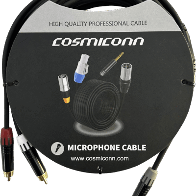 Cable 3.5mm a 2 RCA, conectores negros, con diferenciador de blanco y rojo en RCA MT380-RD – MT380-WH – MTP3C-BG, length 5m