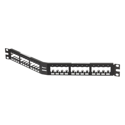 Panel de Parcheo Modular Mini-Com (Sin Conectores), Angulado, Totalmente Blindado, de 24 Puertos, 1UR