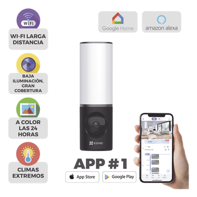 Cámara IP 4 Megapíxel / Wi-Fi / Lampara Integrada / Audio de dos vías / Imágen Nocturna a Color / Detección Humana / Audios Personalizables / Almacena en Memoria Interna / Uso Exterior con Protección