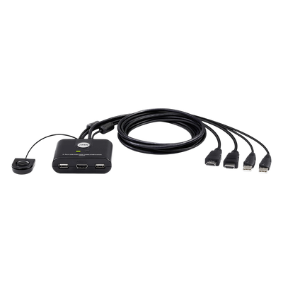 Switch KVM | USB FHD HDMI | de 2 puertos en formato cable | 1920×1080 @ 60Hz (FHD)| HDCP 1.4 | Conecta y controla 2 equipos con un solo monitor, teclado y mouse