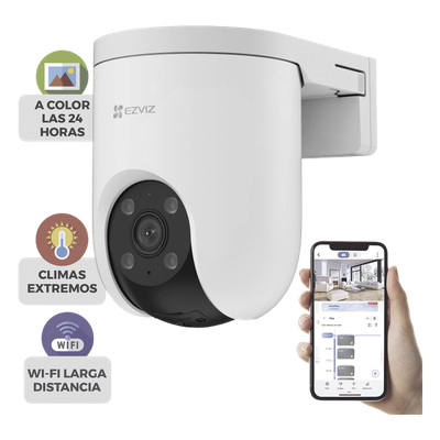 Cámara PT / Wi-Fi / Resolución 3 Megapixel (2K) / Audio de Dos Vías / Visión Nocturna en Color / AI Detección de Humanos y Vehículos / Defensa Activa con Sirena y Luz Estroboscópica / IP65