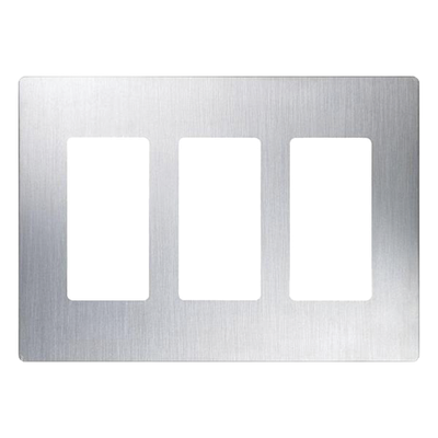 Placa de pared Claro de 3 espacios sin tornillos visibles, acabado en acero inoxidable, para atenuadores y controles Lutron Maestro, Diva, Skylark y control Pico