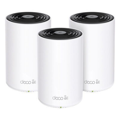Kit 3 Routers Inalámbricos MESH Interior para Hogar / Doble Banda Wi-Fi 6E AX5400 Mbps / 3 Puerto Gigabit WAN/LAN / 4 Antenas Internas / Administración Mediante la App Deco (iOS, Android) / Protección HomeShield