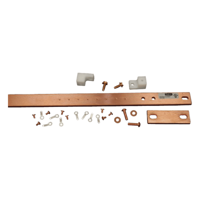 Barra de Tierra Física para Rack 19″ (482.6 mm) / 1 UR / Aleación de Cobre 110 Estañado / Espesor 6 mm / Cumple EIA-310-D / Incluye Kit de Montaje