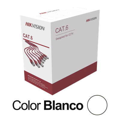 Bobina de Cable UTP 305 Metros (1000 Pies) / Cat 6 (24 AWG) / Color Blanco / PVC (CM) / Uso en Interior / CCA (Cobre con Aluminio) / Aplicaciones de CCTV y Redes de Datos