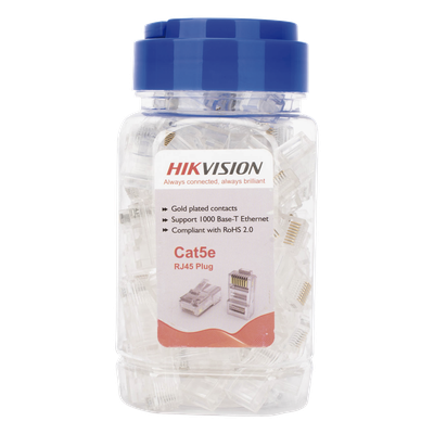 Bote con 100 Piezas de Plug Modular RJ45 / Cat 5e / Chapado en Oro a 30 Micras / Sin Blindaje / Fácil Instalación / Uso Interior / Soporta Norma TIA-568B / Cumple con RoHS 2.0