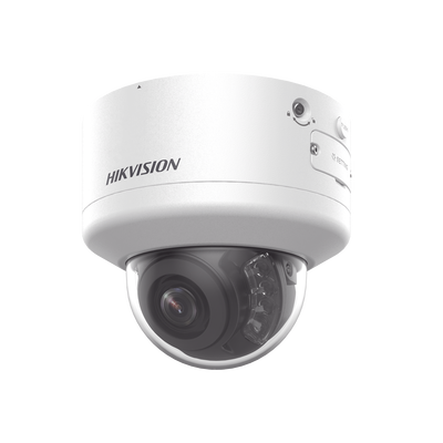 Domo IP 4 Megapixel / Lente Mot. 2.7 a 13.5 mm / Dual Light (40 mts IR + 40 mts Luz Blanca / Exterior IP66 / IK10 / Audio y Alarma I/O / PoE+ / ONVIF / Micro SD / 4 Analíticos: AcuSense, Deteccion Facial, Conteo de Personas por Cruce y Zona