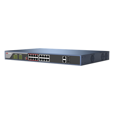 Switch PoE 250 Metros Larga Distancia / 16 Puertos 802.3at (30 W) 100 Mbps + 2 Puertos Gigabit + 2 Puertos SFP
