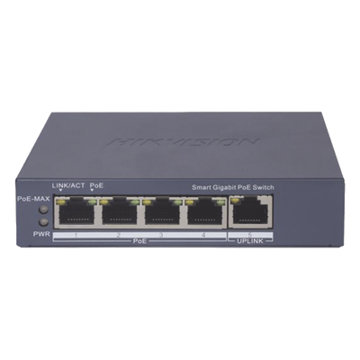 Switch Gigabit PoE+ / Administrable / 4 Puertos 1000 Mbps PoE+ / 1 Puerto 1000 Mbps Uplink / Configuración Nube Hik-PartnerPro / Modo Extendido hasta 300 Metros / 60 Watts