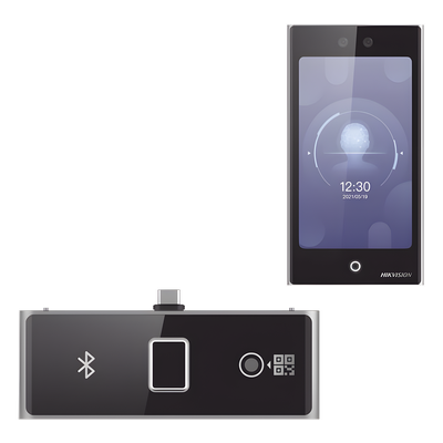 Terminal Facial Min Moe WiFi con pantalla de 7″ y Lector de Huellas, Códigos QR y Bluetooth / Exterior IP65 / 10,000 rostros y 50,000 tarjetas / Soporta módulo lector de Huella, QR y Bluetooth / HIK-IA