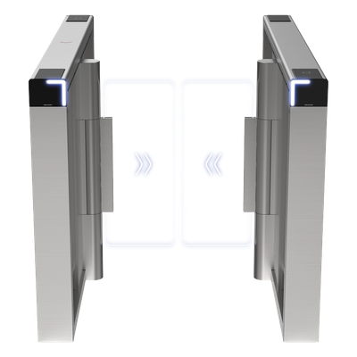 Torniquete Swing PREMIUM / Iluminación LED / 12,000,000 Ciclos MCBF / Incluye Lectores de Tarjeta y Panel de Acceso / 14 Pares de IR / Carril de 90 cms / Compatible con Reconocimiento Facial / Incluye Izquierdo y Derecho