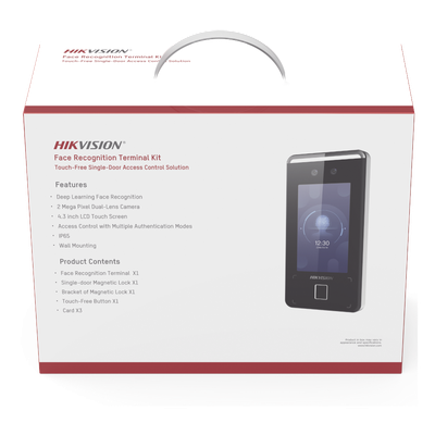 Kit de Control de Acceso TODO INCLUIDO con Lector de Rostros, QRs , Tarjetas y Huellas / 3,000 Rostros / Compatible con App Hik-Connect / Videoportero / Incluye Electroimán Botón de Salida y Montajes Z y L para imán / HIK-IA