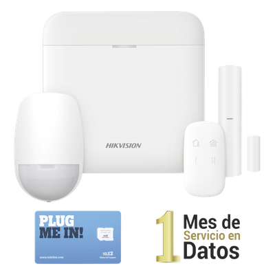 (AX PRO) KIT de Alarma AX PRO con GSM (3G/4G) / Incluye: 1 Hub con bateria de respaldo / 1 Sensor PIR / 1 Contacto Magnético / 1 Control Remoto /1 MICROSIM30M2M incluye 1 mes de servicio/ Wi-Fi / Compatible con Hik-Connect P2P