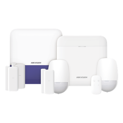 (AX PRO) KIT de Alarma AX PRO con GSM (3G/4G) / Incluye: 1 Hub con bateria de respaldo / 2 Sensores PIR / 3 Contactos Magnéticos mini / 1 Control Remoto / 1 Sirena Inalambrica Exterior  / WiFi / Compatible con Hik-Connect P2P