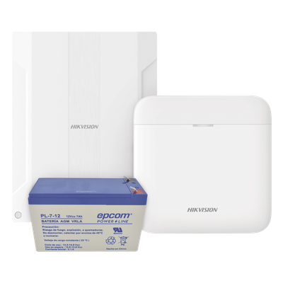 (AXPRO) KIT de alarma AX PRO conversión de zonas cableadas a inalámbricas / Incluye: 1 Hub con Batería de respaldo/ 1 Expansor de 16 zonas cableadas / 1 Batería de respaldo 12Vcc a 7 Amp/ Compatible con Hik-Connect P2P