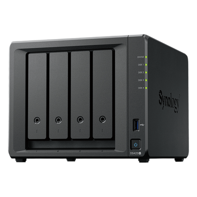 NAS DiskStation DS425+ | 4 Bahías | Intel Celeron J4125 2.7 GHz | 2 GB DDR4 / 2.5GbE + 1GbE | 2 Puertos USB 3.2 Gen 1 | 2 Ranuras M.2 NVMe | Hasta 80 TB | Synology DSM.