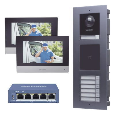 KIT de Videoportero IP para 7 DEPARTAMENTOS con llamada a App de Smartphone y Lector de Tarjetas EM / 2da Generación (Modular) / Montaje para EMPOTRAR incluido