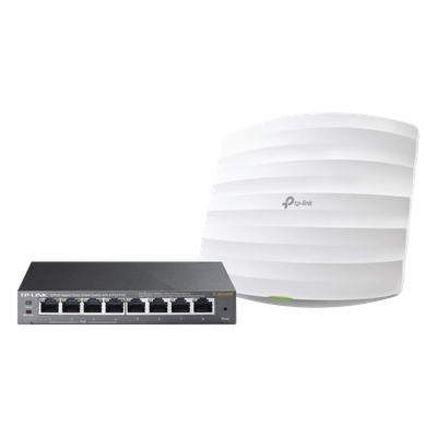 Kit de access point EAP245 y switch PoE TL-SG108PE, doble banda AC, hasta 1750 Mbps, 1 puerto Gigabit