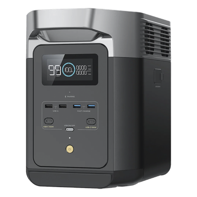 EcoFlow DELTA 2 MAX | Estación de Energía Portátil 2048Wh Litio LFP / 6 AC 2400 W (Max. 3400W) / 2 USB-C 100W / Capacidad para Aumentar Respaldo / Soporta Cargador de Coche 10A a 12.6V / Conectividad WiFi y Bluetooth (App) / Carga Sol