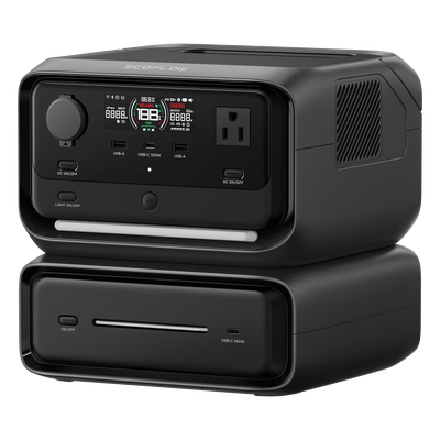 EcoFlow River 3 Plus | Estación de Energía Portátil 572Wh Litio LFP / 4 AC 800W (Max. 1600W) / 1 USB-C 100W / 3 USB -A 12W / Cargador de Coche 10A, 126W Max. / Conectividad WiFi y Bluetooth (App) / Carga Solar 220W Max.
